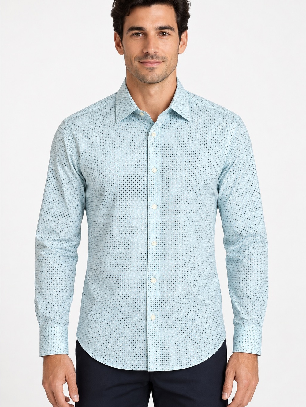Perry Ellis Light Blue Micro-Print Button-Down Shirt